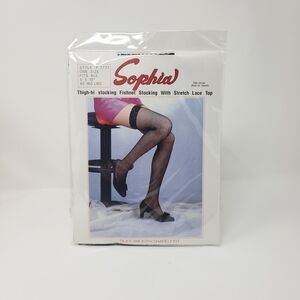 Sophia Black Fishnet Thigh-Hi Stockings One Size NEW